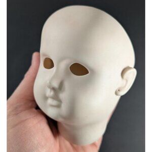 Vintage 1980s Porcelain art doll head, small indoor head vase planter